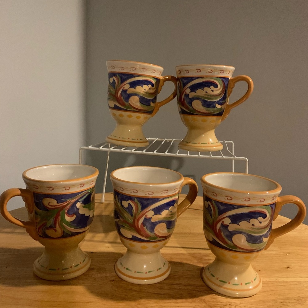 5 Pfaltzgraff Villa Della Luna Pedestal Coffee Mugs